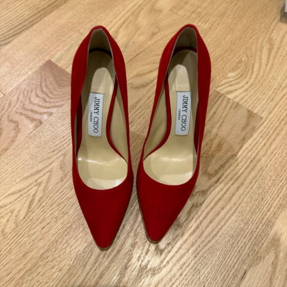 Jimmy Choo Shoes - Jimmy Choo Black Suede Pumps Red